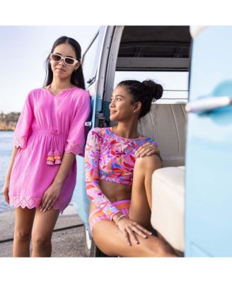  Blooming Sunset Sustainable Crop Long Sleeve Rash Set - Big Kid