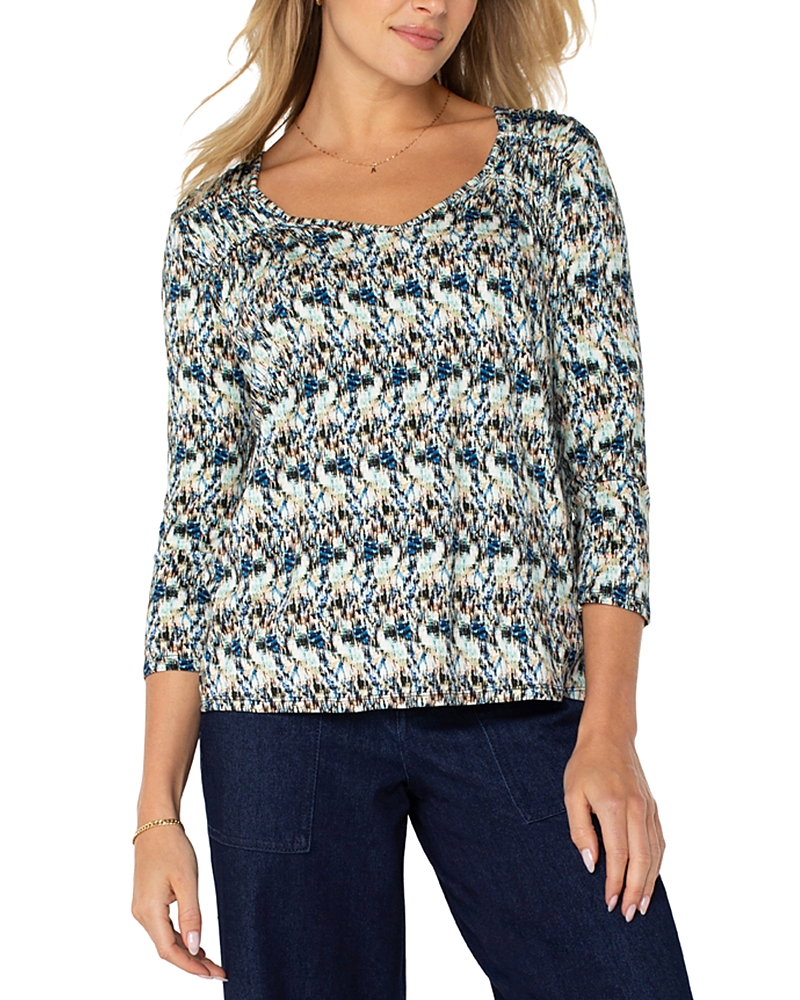 Liverpool Los Angeles Abstract Print Jersey Top In Blue Mixture