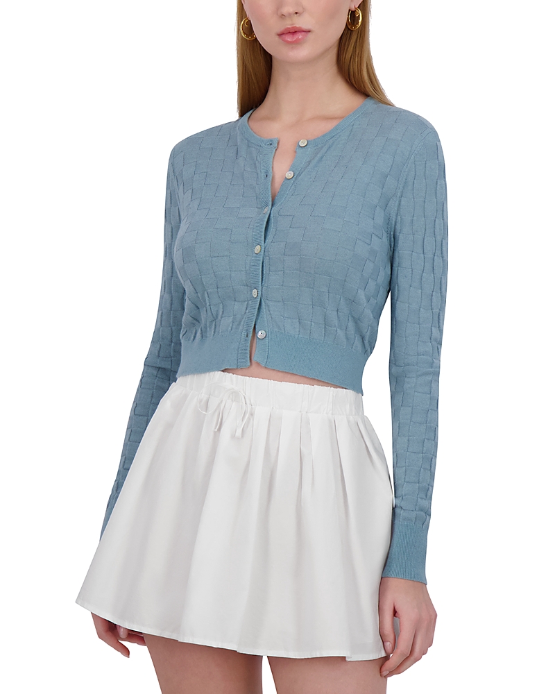 Point Checker Knit Cardigan In Blue