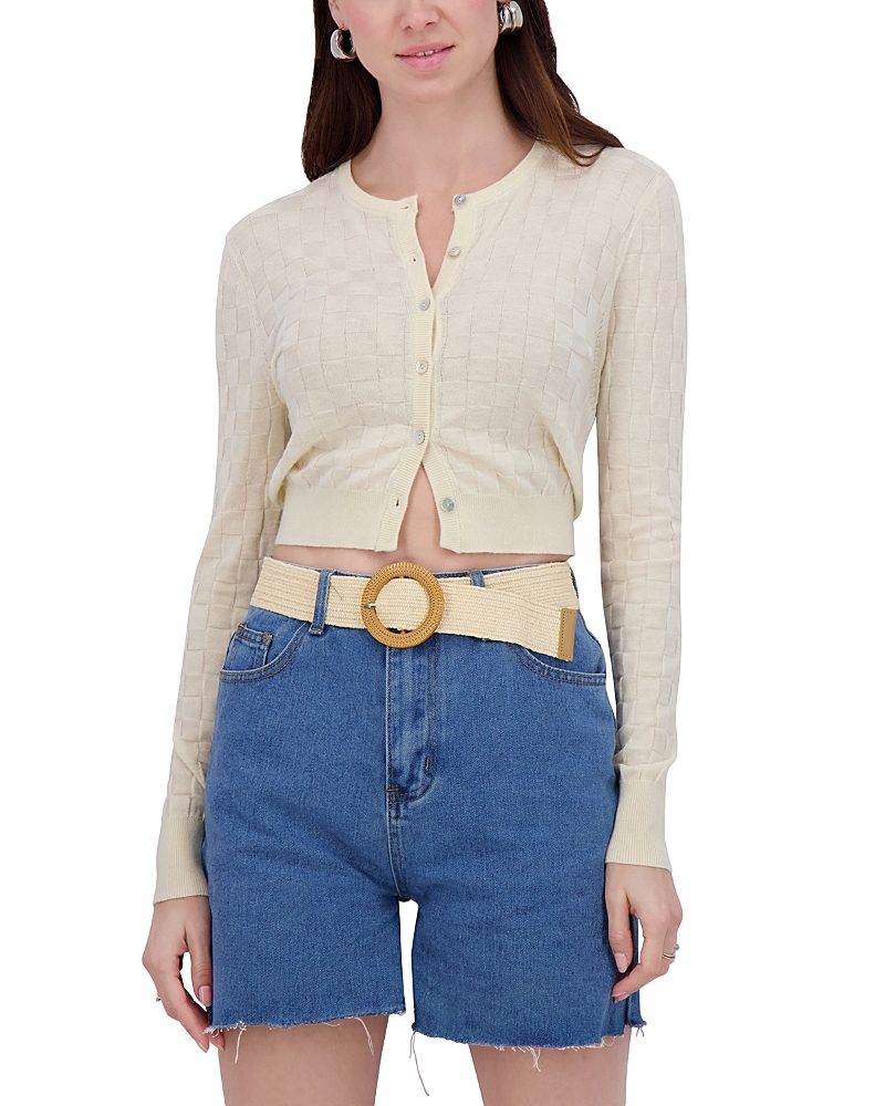 Point Checker Knit Cardigan In Ecru