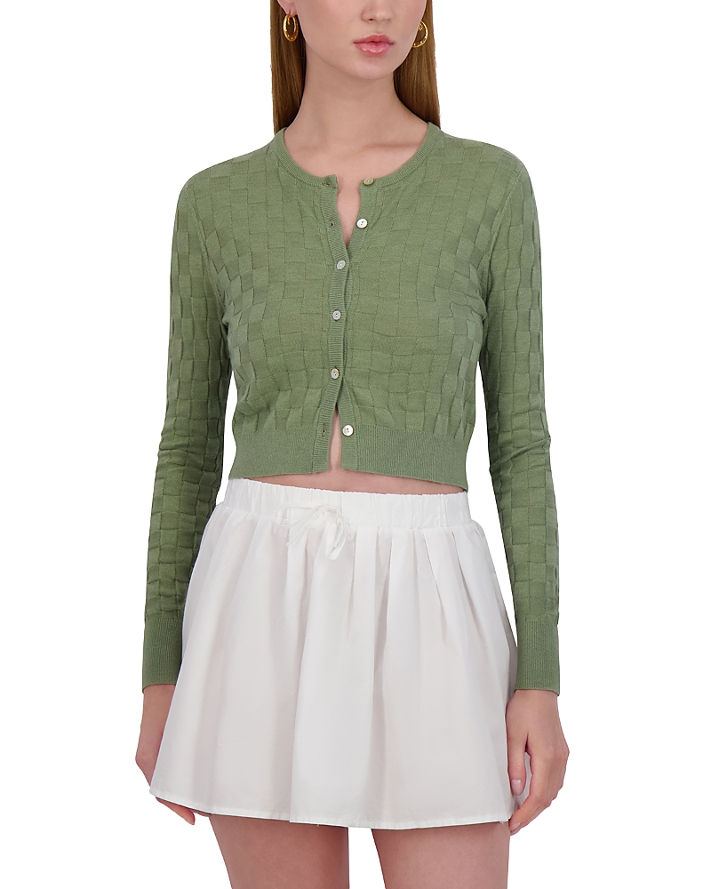 Point Checker Knit Cardigan In Sage
