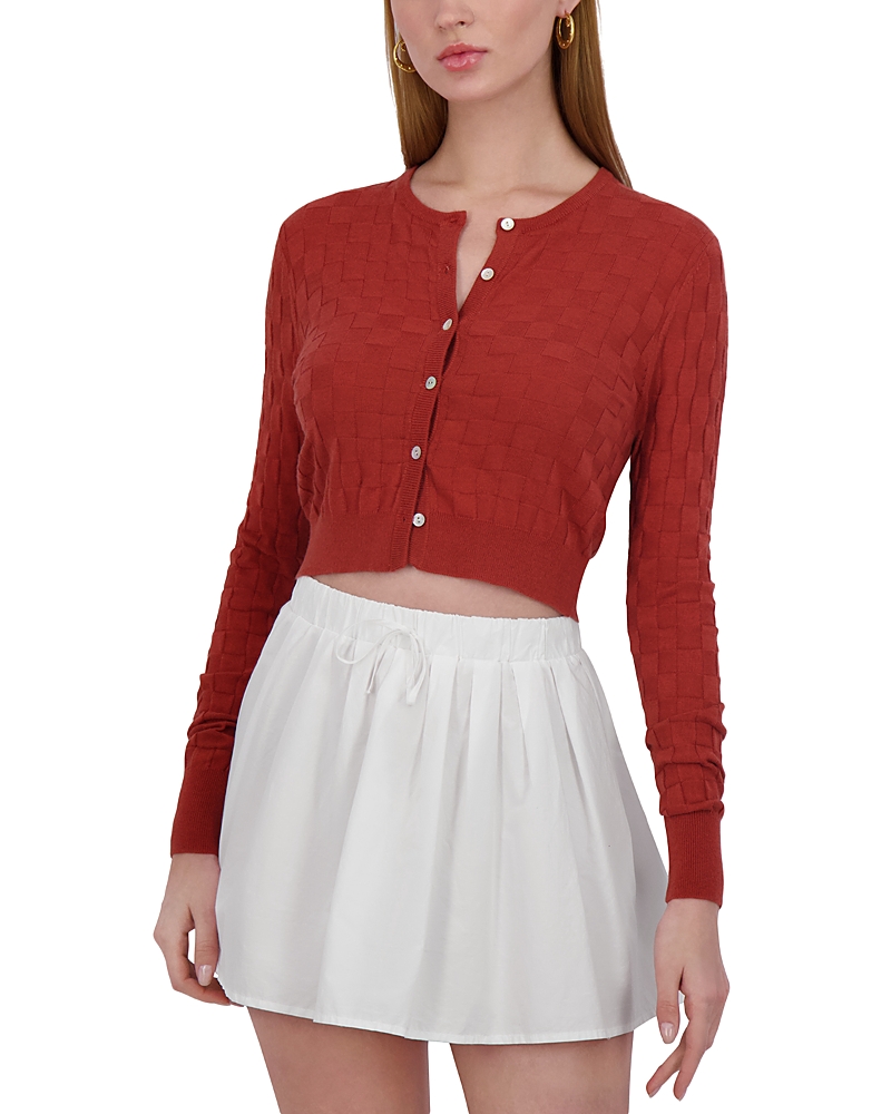 Point Checker Knit Cardigan In Terracotta