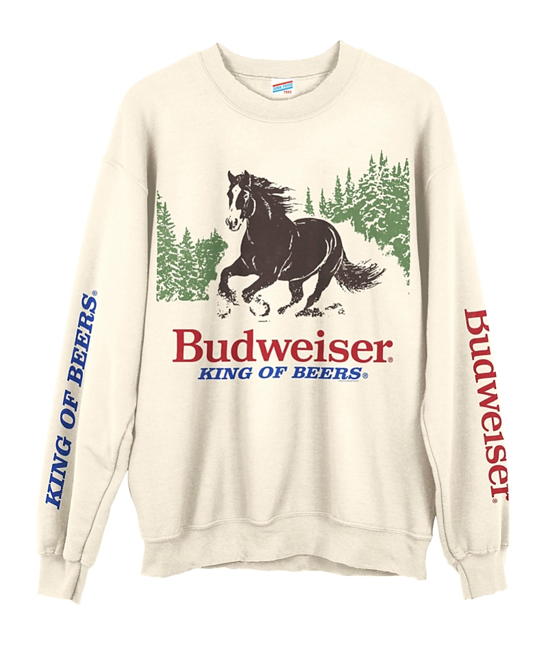 Junk Food Clothing Unisex Budweiser Clydesdale King Of Beers Flea Market Fleece Sweatshirt In Sand