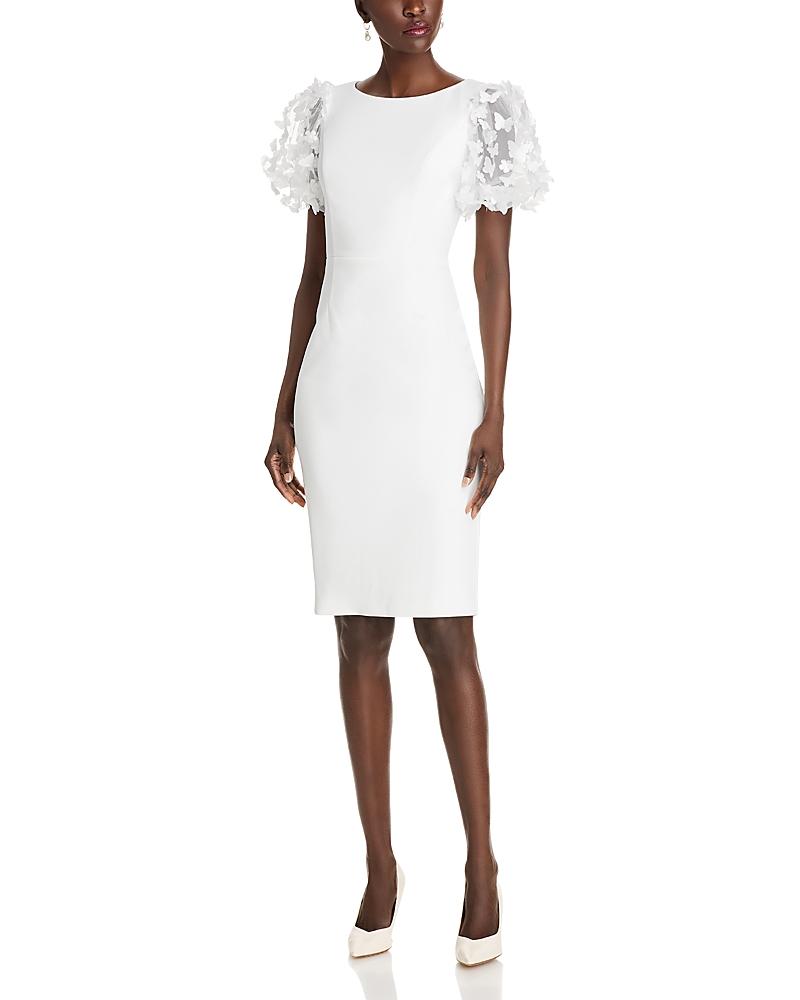 Eliza J 3d Applique Puff Sleeve Dress In Ivory