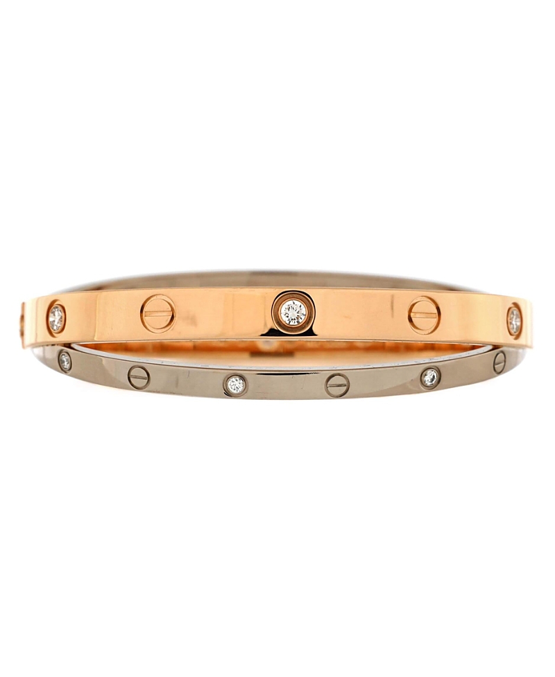 PRE-OWNED CARTIER PRE-OWNED CARTIER DOUBLE LOVE BRACELET 18K ROSE GOLD WITH 18K WHITE GOLD WITH DIAMONDS