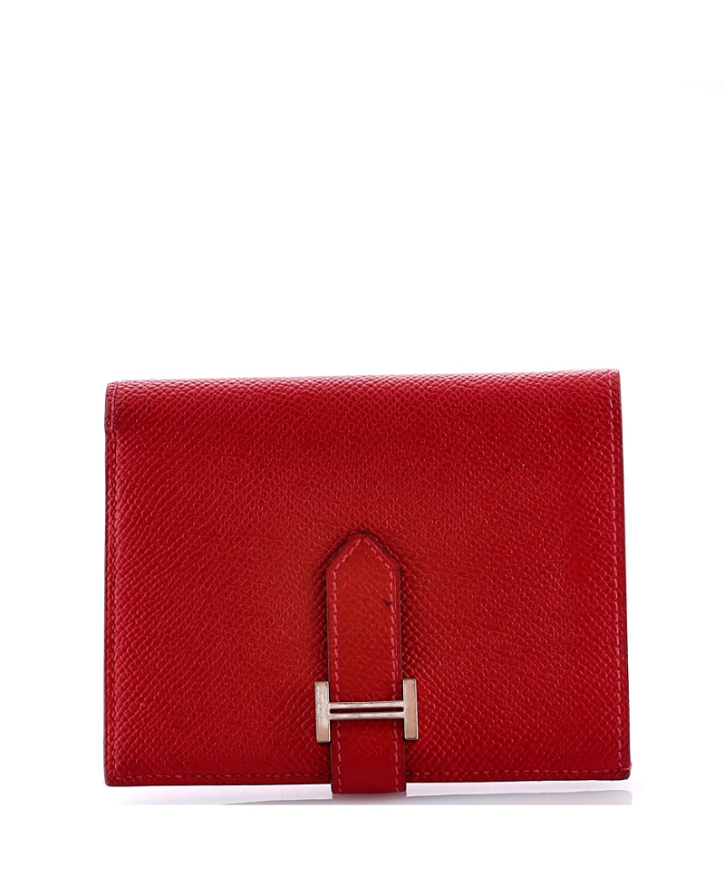 Pre-owned Pre-owned Hermes Hermes Compact Bearn Wallet Epsom In Red
