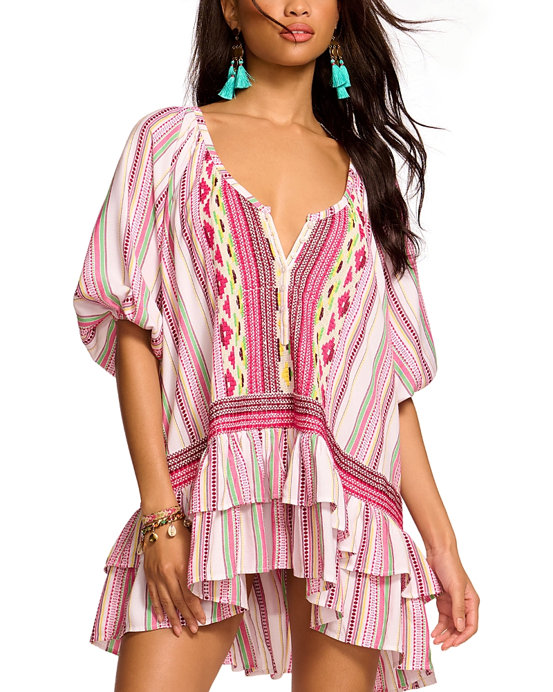 Ramy Brook Hensley Embroidered Coverup Mini Dress In While Multi
