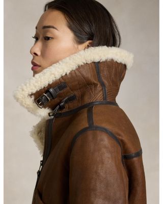 【Ralph Lauren】Leather-Trim Shearling Aviator Jacket♪ Ralph Lauren Lauren Ralph Lauren Leather Trim Shearling