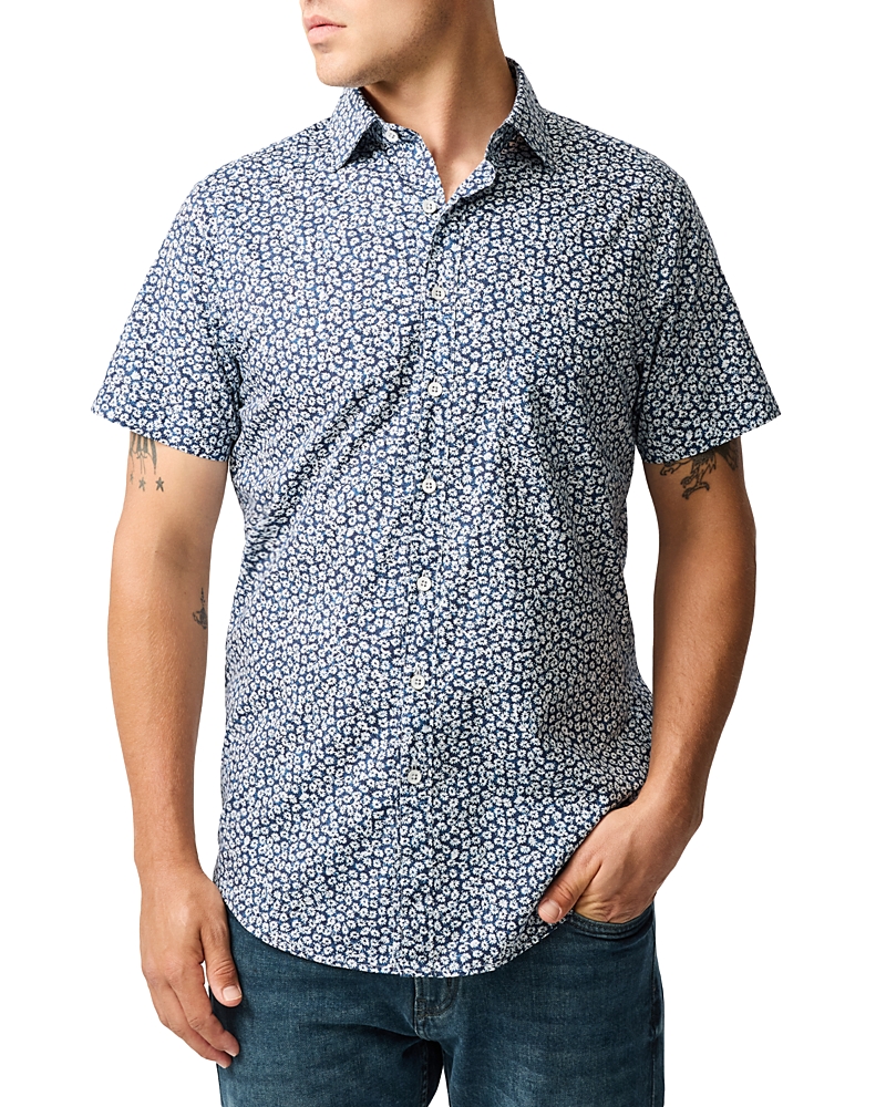 Rodd & Gunn Bentham Printed Short Sleeve Button Front Shirt In Cornflower