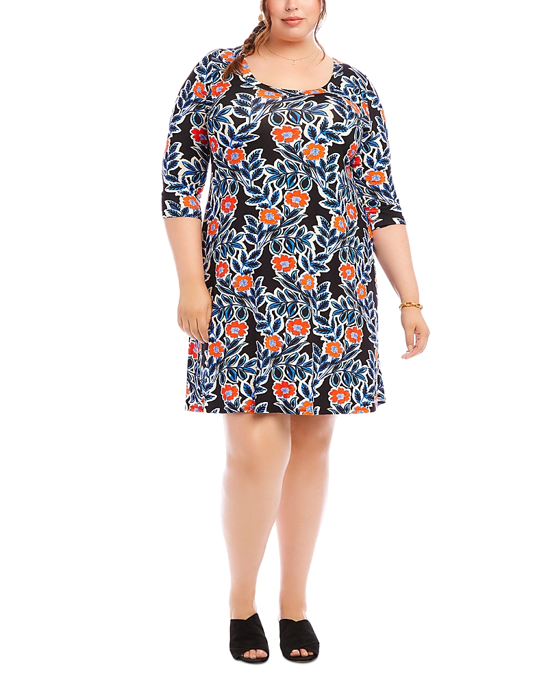 Karen Kane Plus Three Quarter Sleeve A Line Dress In Print