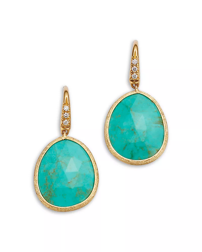 Marco Bicego 18K Yellow Gold Lunaria Color Turquoise & Diamond Drop Earrings