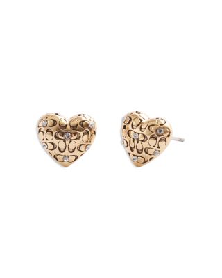COACH - Signature Pav&eacute; Quilted Heart Stud Earrings