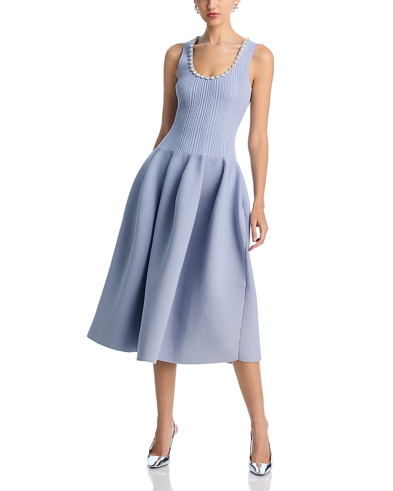 Self-portrait Diamante-trim Rib Knit Midi Dress In Blue