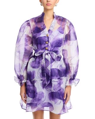 Organza Purple V Neck Tiered Dress