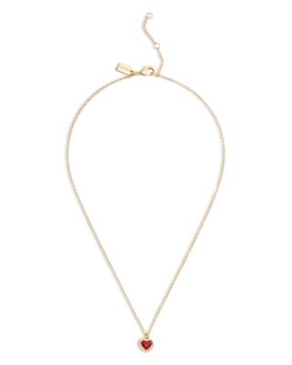 COACH - Halo Red Stone Heart Pendant Necklace, 16"-18"