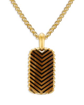 Men's Chevron Tag in 18K Yellow Gold with Tiger's Eye, 27mm