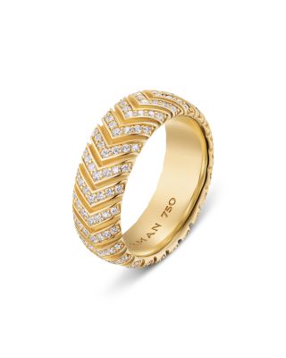 Men's Chevron Band Ring in 18K Yellow Gold with Diamonds, 8mm