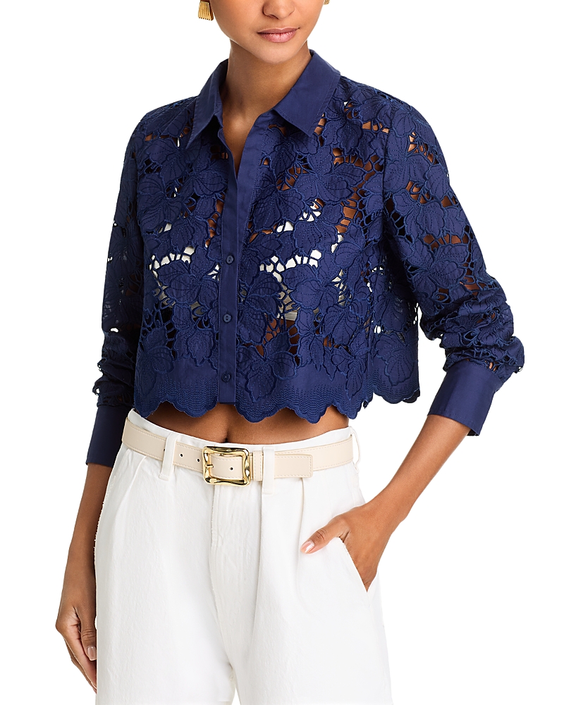 L'agence Seychelle Lace Button Front Shirt In Blue