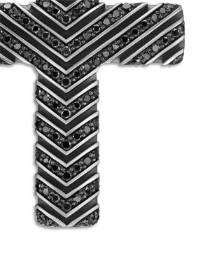 Men's Chevron Cross Pendant in Sterling Silver with Black Diamonds, 36mm