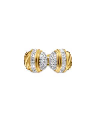 Sculpted Cable Open Cocktail Ring in 18K Yellow Gold with Diamonds, 12.4mm