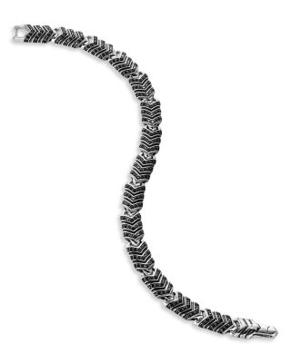 Men's Chevron Link Bracelet in Sterling Silver with Black Diamonds, 7.6mm