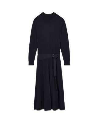 Alina Belted Knit Woven Dress