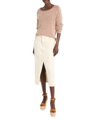 Front Slit Denim Midi Skirt