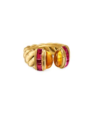 Sculpted Cable Open Cocktail Ring in 18K Yellow Gold with Madeira Citrine and Rubellites, 12.4mm