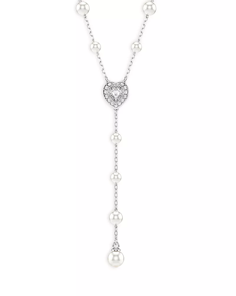 Swarovski Ariana Grande Imitation Pearl & Crystal Heart Y Necklace, 14.875-18.875