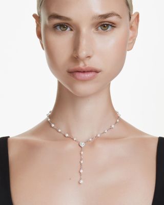 Ariana Grande Imitation Pearl & Crystal Heart Y Necklace, 14.875-17.75"