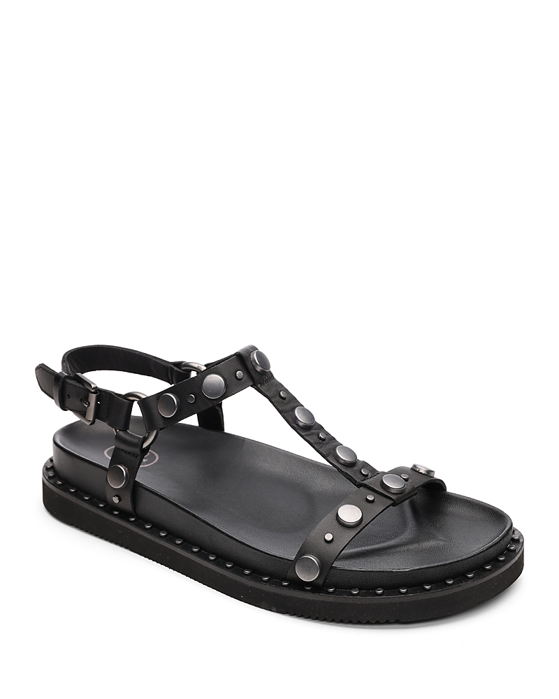 Ash Studded Open Toe Lace-up Rubber Sole In Black