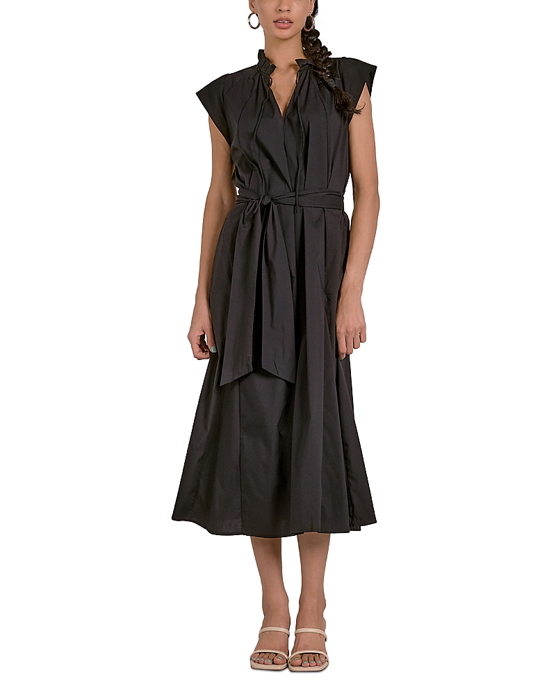 Elan Split V Neck Cap Sleeve Midi Dress