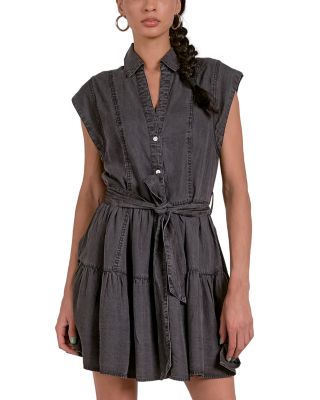 Chambray Collared Button Front Mini Dress