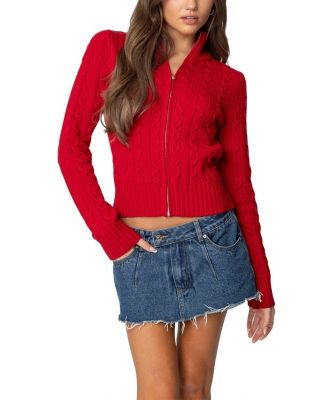 Edikted - Ryn Zip Up Cable Knit Cardigan