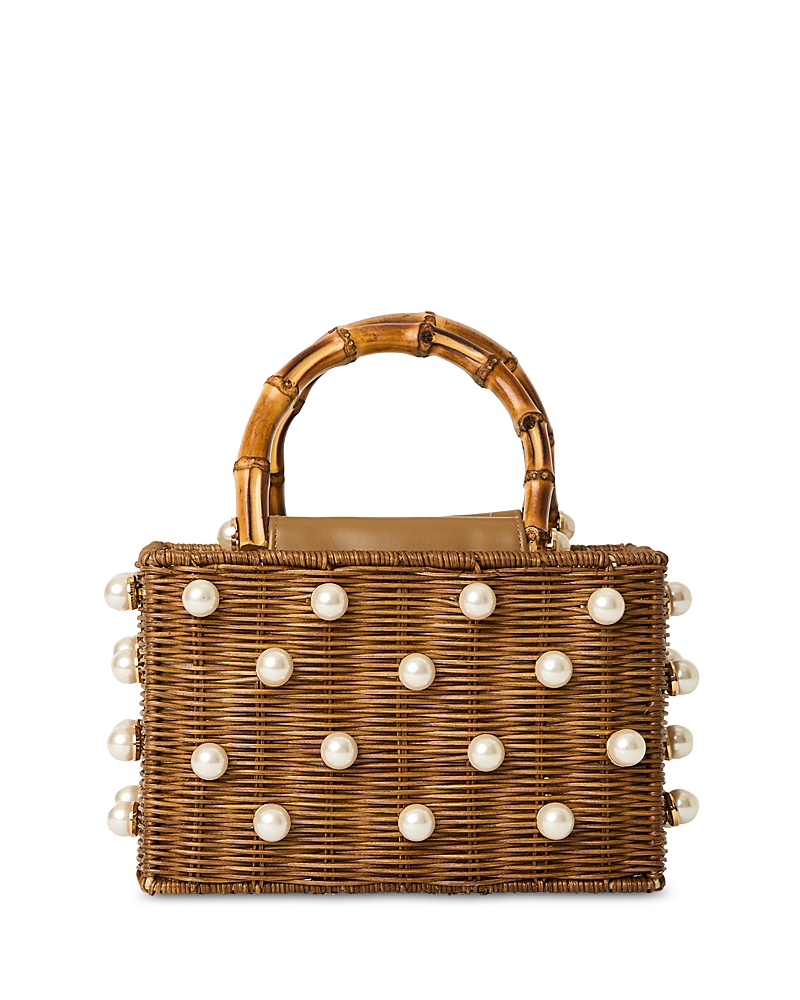 Btb Los Angeles Chloe Pearly Rattan Box Top-handle Bag In Chocolate