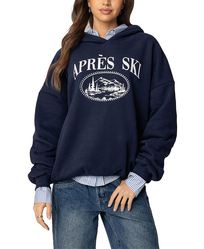 Shop Edikted Apres Ski Oversized Hoodie In Navy