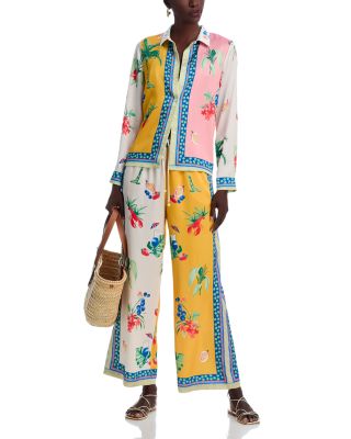 AQUA - Border Print Blouse & Wide Leg Pants - Exclusive