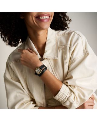 Harlow Three Hand Black Leather Watch, 27mm