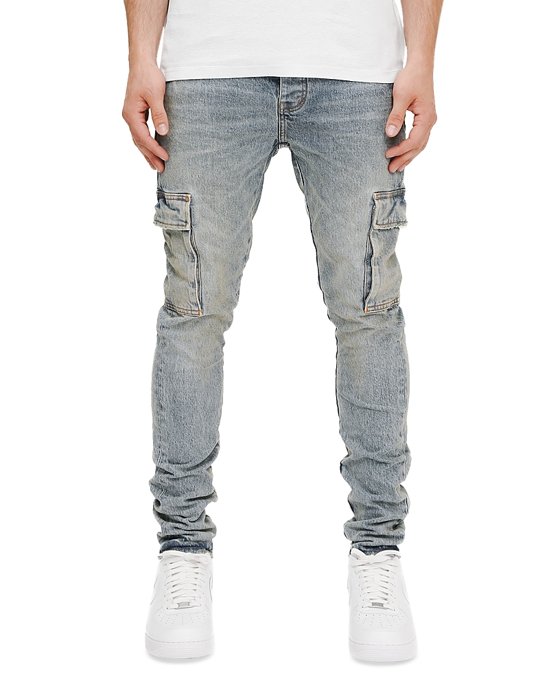 Purple Brand Pumice Washed Skinny Cargo Jeans In Light Indigo