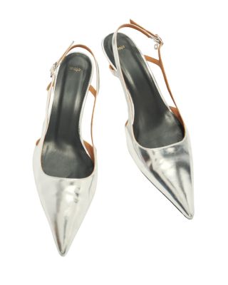 Women&#39;s Silver Leather Strappy Heels