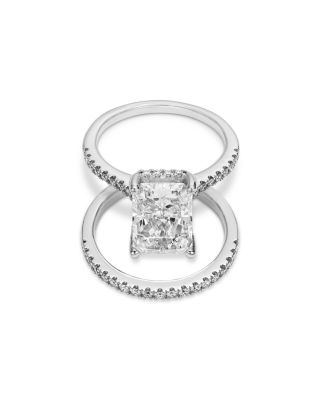 Certified Lab Grown Diamond Radiant Cut & Round Bridal Set in 18K White Gold, 4.50 tcw