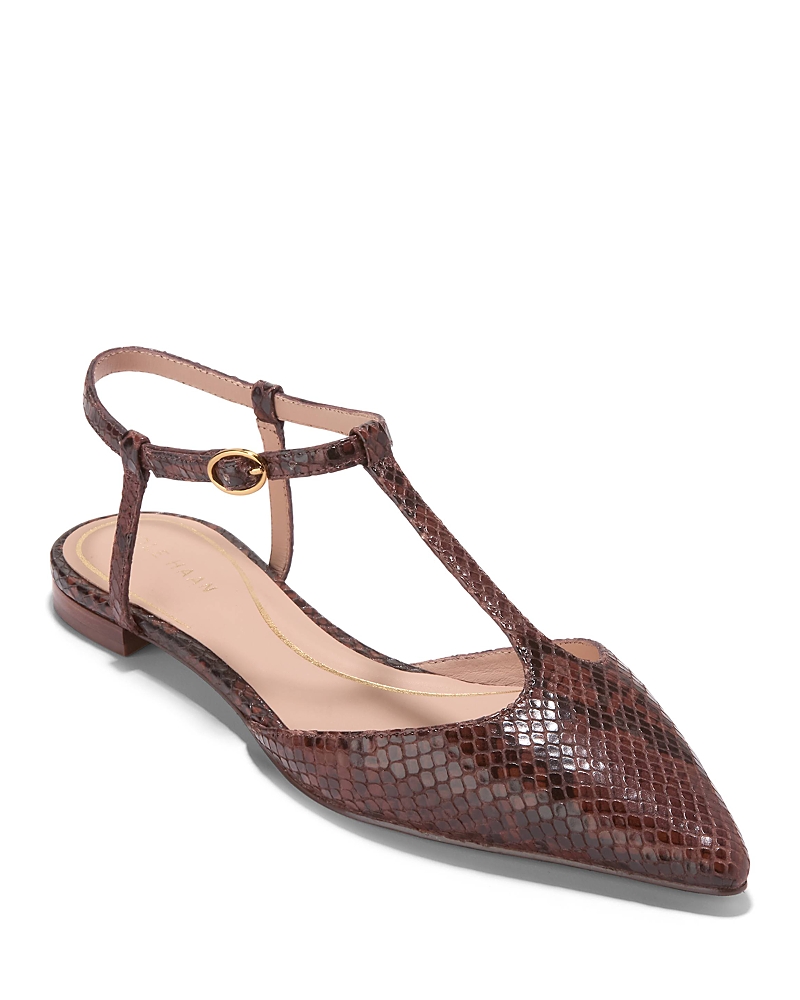 Cole Haan Marlah T-strap Pointed Toe Ballet Flat In Dark Chocolate