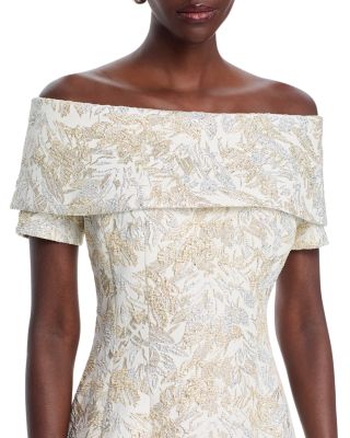 Metallic Jacquard Off-the-Shoulder Dress