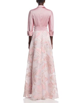 Taffeta Metallic Tie Waist Shirt Dress Gown