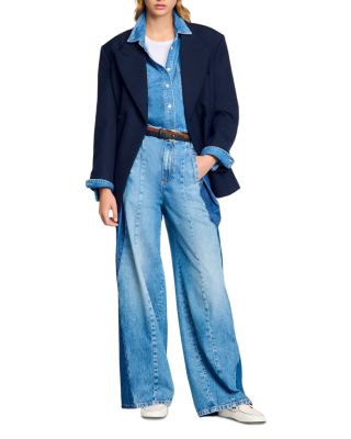 【SANDRO】High Rise Contrast Panel Jeans in Blue Jean Sandro High Rise Contrast Panel Jeans in Blue Jean