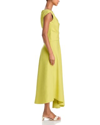 Silk Linen Drape Front Asymmetric Dress