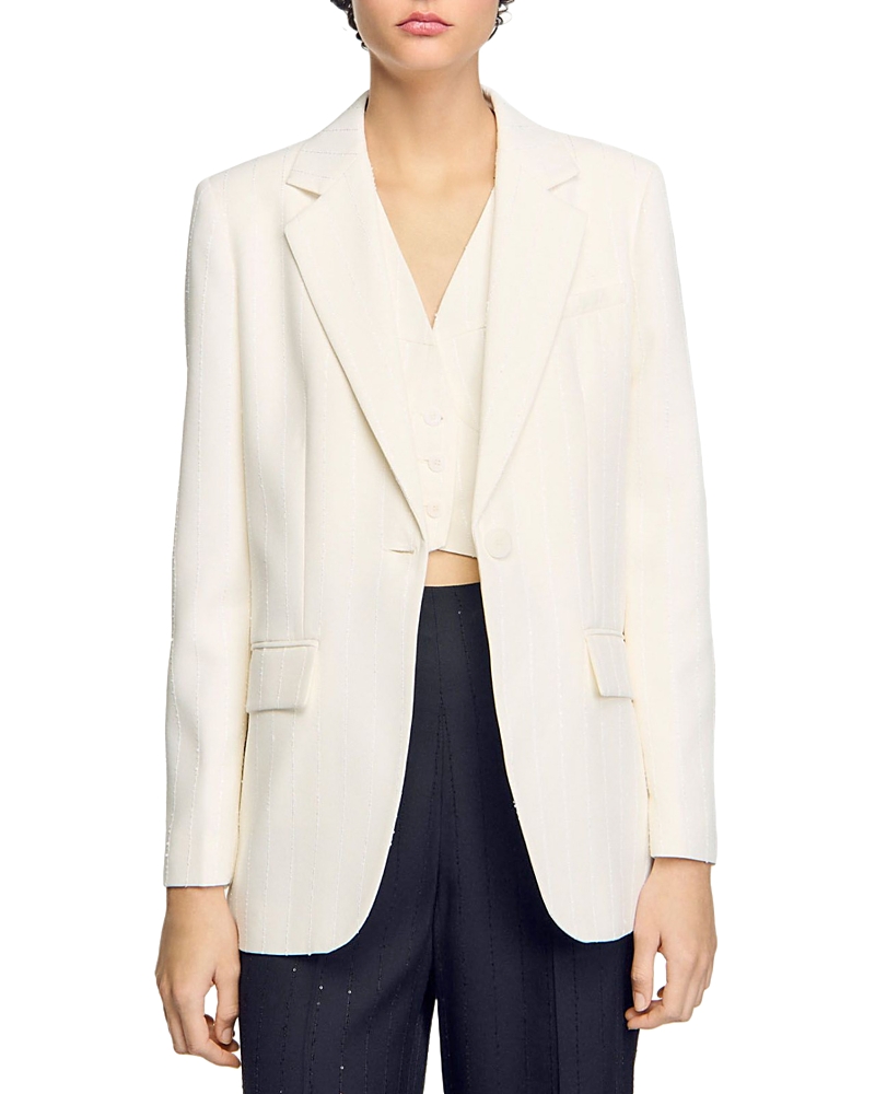 Sandro Womens Naturels Single-breasted Woven Blazer In Ecru