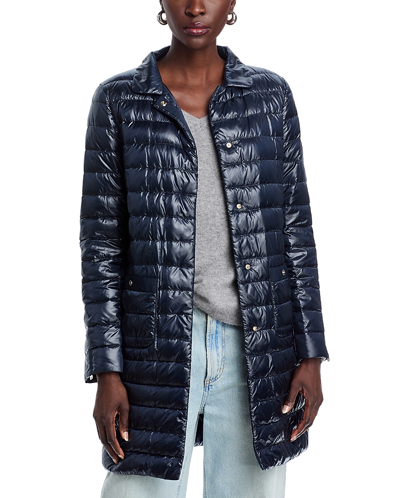 Herno Shiny Puffer Coat In Navy/white