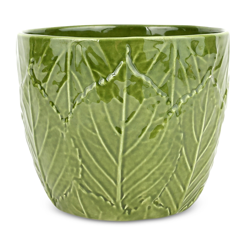 Vietri Viva Garden Embossed Leaves Cachepot In Green