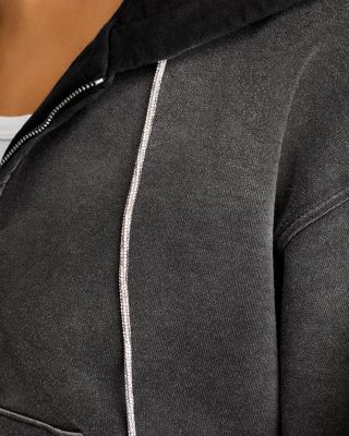 Rhinestone Drawstring Zip Up Hoodie  